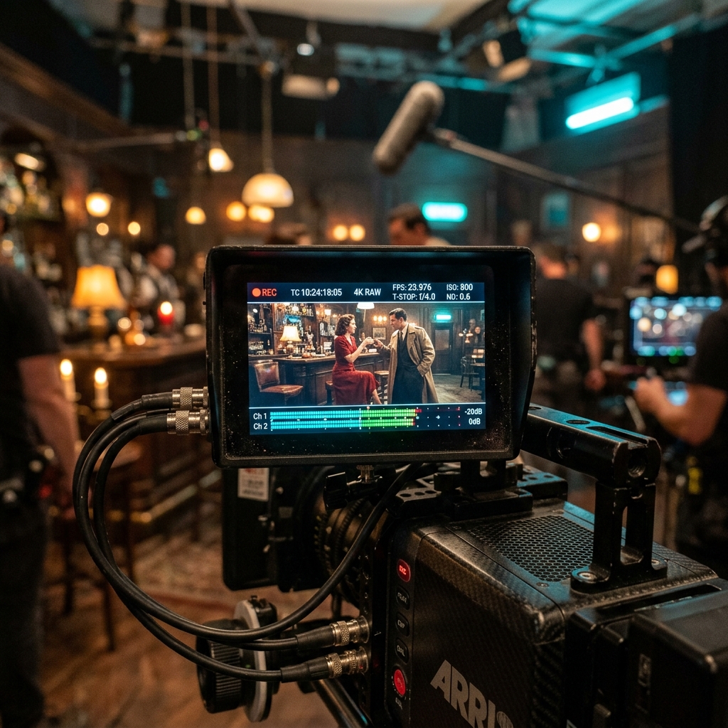 Cámara de Cine Profesional en Set de Sincronización
